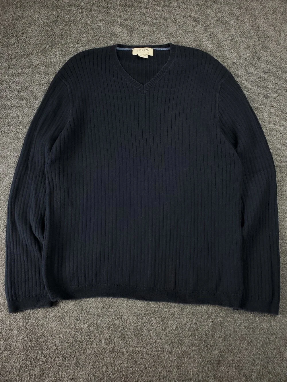 Vintage 90s J Crew Ribbed V Neck Sweater Medium Navy Pullover Ribbed Knit Preppy